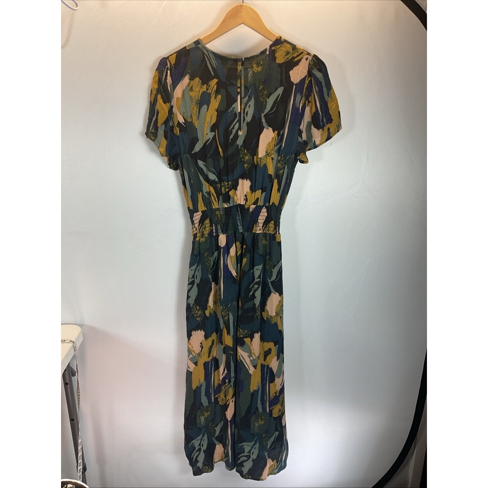 Evereve size M Alana Short Sleeve Smocked Abstract Floral Maxi midi Dress black - Picture 4 of 16